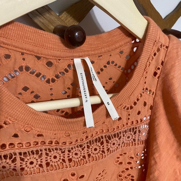 Anthropologie orange lace top with ruffled trim and eyelet detailing - Picture 4 of 6